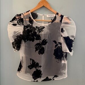 Amanda Uprichard Black Floral Sheer Blouse - Size P